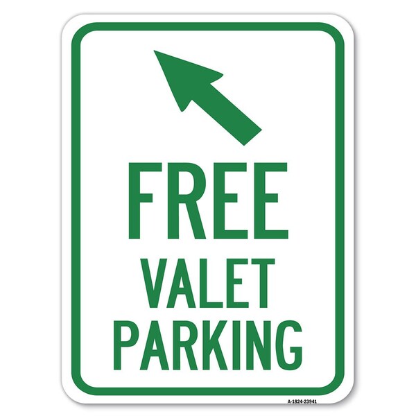 Signmission Free Valet Parking W/ Upper Left Arrow Heavy-Gauge Alum Rust Proof Parking, 18" x 24", A-1824-23941 A-1824-23941 - main